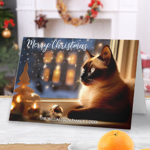 Tarjeta Festiva Hermoso gato siamés por Navidades festivos de la v