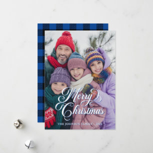 Tarjeta Festiva Hermoso guión negro azul profundo Plaid Búfalo Fot