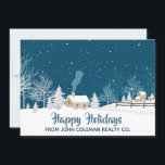 Tarjeta Festiva Hermoso Happy Holidays Winter Corporate Business<br><div class="desc">Estas elegantes tarjetas de vacaciones de negocios cuentan con un cielo nevado de bonito sobre un hermoso paisaje cubierto de nieve y pinos durante el invierno. Estas son las tarjetas de Navidad de oficina perfectas para que una empresa inmobiliaria o de bienes inmuebles las envíe a sus clientes.</div>