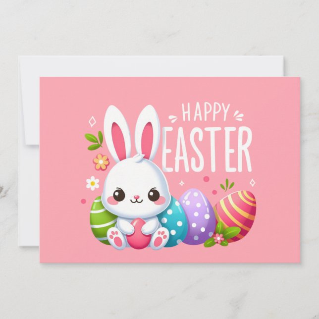 Tarjeta Festiva Hermoso lindo, rosa y feliz Pascua (Anverso)