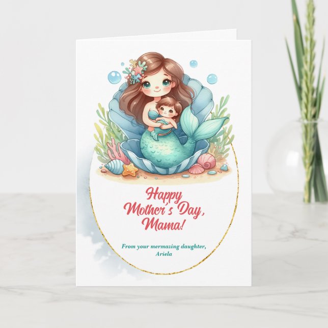 Tarjeta Festiva Hermoso Mensaje del Día de la Madre Sirena (Anverso)
