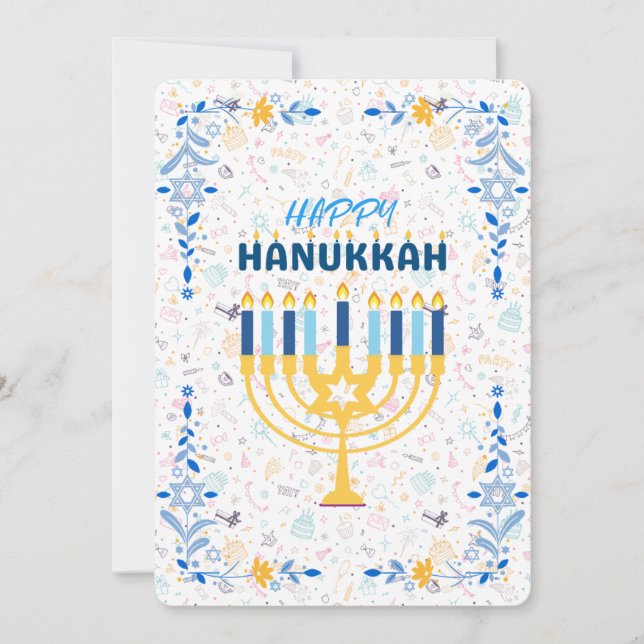 Tarjeta Festiva Hermoso mensaje Personalizado azul Feliz Hanukkah (Anverso)