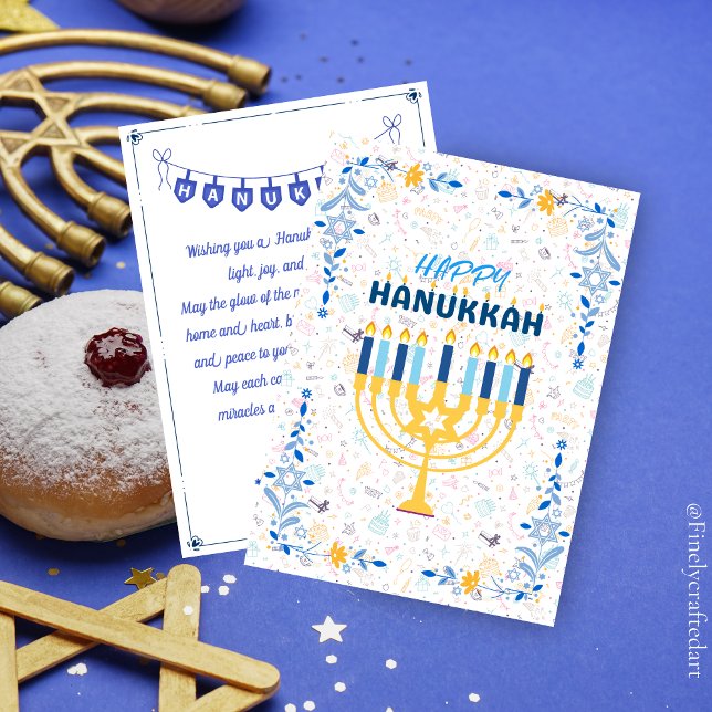 Tarjeta Festiva Hermoso mensaje Personalizado azul Feliz Hanukkah (Subido por el creador)