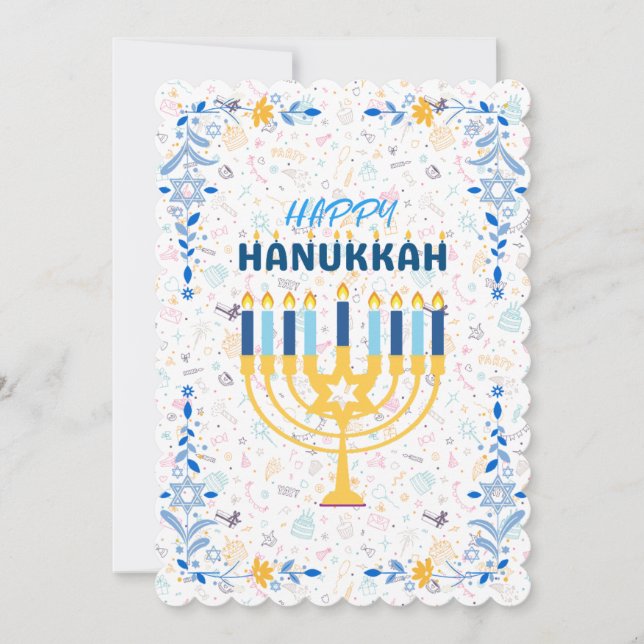 Tarjeta Festiva Hermoso mensaje Personalizado azul Feliz Hanukkah (Anverso)