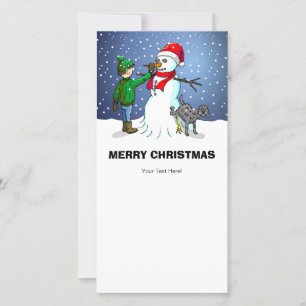 Tarjeta Festiva Hermoso muñeco de nieve y nevada