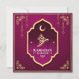 Tarjeta Festiva Hermoso Oro Púrpura Creciente Ramadan Mubarak