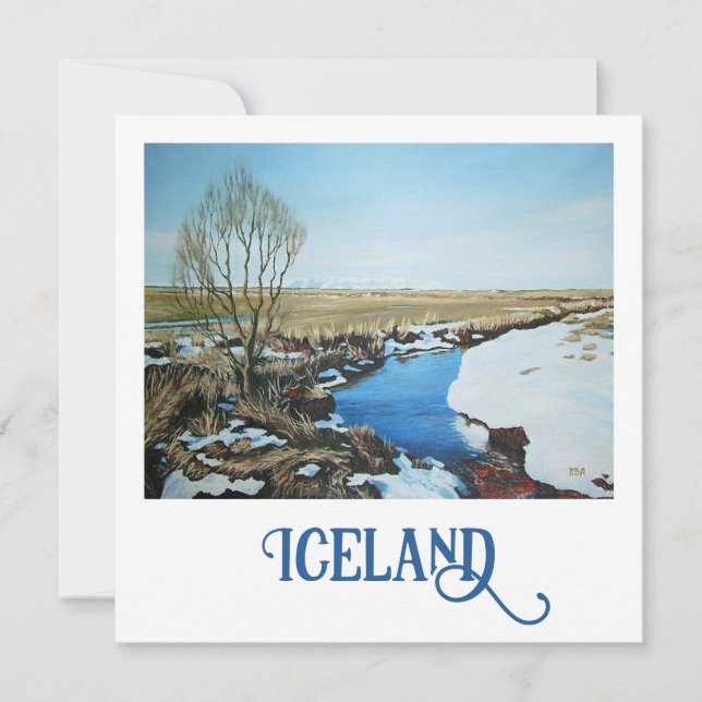 Tarjeta Festiva Hermoso paisaje de nieve de primavera en Islandia  (Anverso)