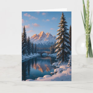 Tarjeta Festiva Hermoso paisaje invernal con montañas nevadas