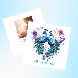Tarjeta Festiva Hermoso par floral de pavos reales Te Amo Mamá