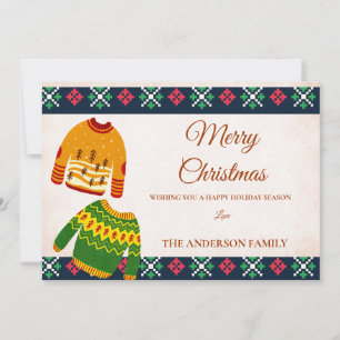 Tarjeta Festiva Hermoso patrón de suéter feo navideño Merry Christ