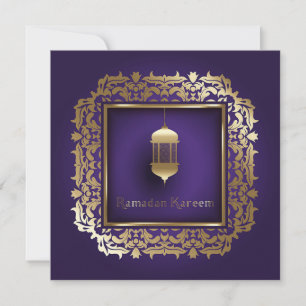 Tarjeta Festiva Hermoso Ramadán Mubarak morado y dorado