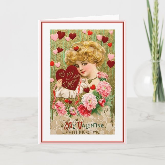 Tarjeta Festiva Hermoso San Valentín Art Nouveau (Anverso)