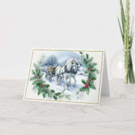 Tarjeta Festiva Hermosos caballos de tiro blancos tirando de un ca