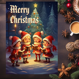 Tarjeta Festiva Hermosos Caroleros Navideños Vintage Noche de Invi