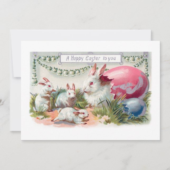 Tarjeta Festiva Hermosos conejitos de Pascua y Huevos (Anverso)