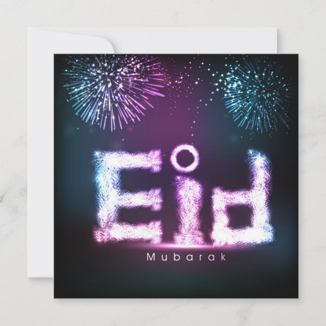 Tarjeta Festiva Hermosos fuegos artificiales de Eid Mubarak (Anverso)