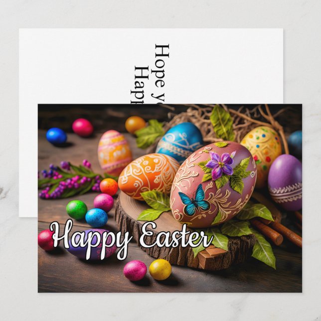 Tarjeta Festiva Hermosos huevos de Pascua decorativos (Anverso / Reverso)