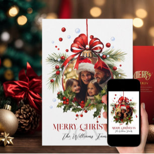 Tarjeta Festiva Hermosos Navidades Bauble Frame Vacaciones familia