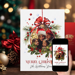 Tarjeta Festiva Hermosos Navidades Bauble Frame Vacaciones familia