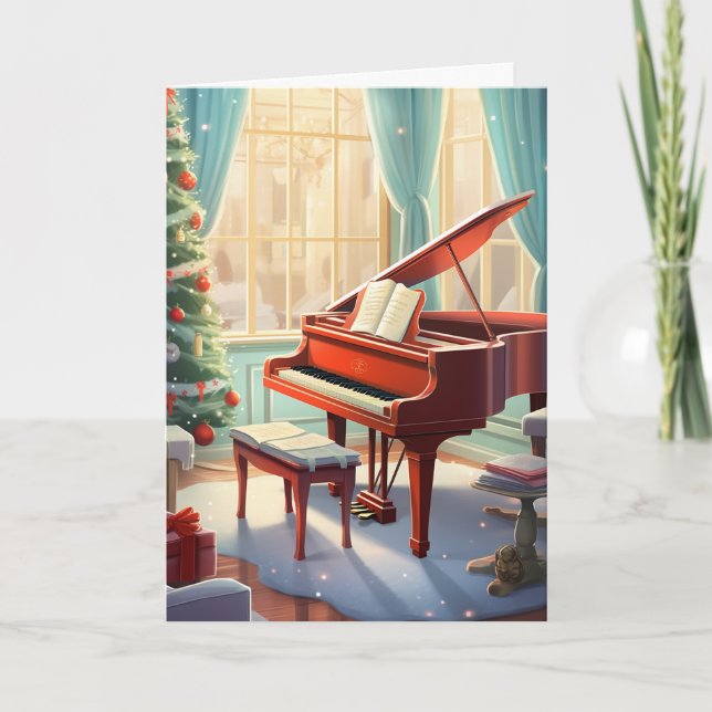 Tarjeta Festiva Hermosos Navidades Brillantes Música Gran Piano (Anverso)