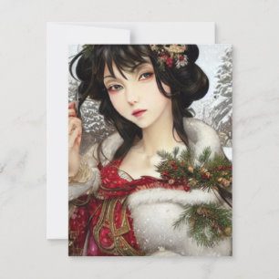 Tarjeta Festiva Hermosos Navidades Chica de invierno Anime Manga