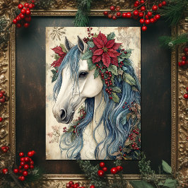 Tarjeta Festiva Hermosos Navidades de caballos de estilo vintage