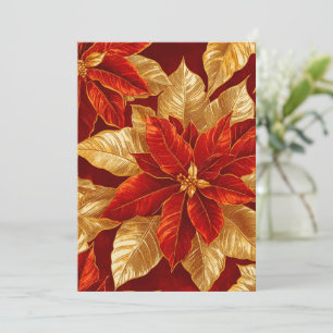 Tarjeta Festiva Hermosos Navidades de Poinsettias de color rojo do