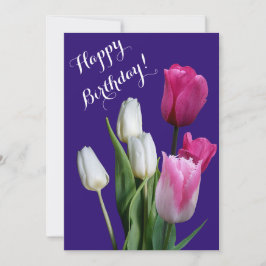 Tarjeta Festiva Hermosos tulipanes florales blancos rosados feliz 