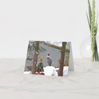 Tarjeta Festiva Heron navidades en foto de nieve