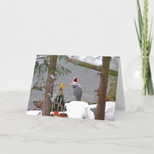 Tarjeta Festiva Heron navidades en foto de nieve