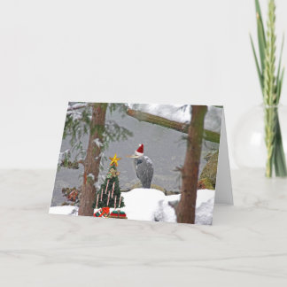 Tarjeta Festiva Heron navidades en foto de nieve