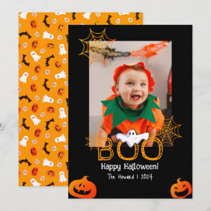 Tarjeta Festiva ¡Hey Boo! Fotos familiares de Halloween fantasmale