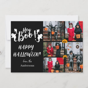 Tarjeta Festiva ¡Hey Boo! Fotos familiares de Halloween fantasmale