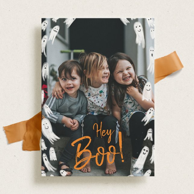 Tarjeta Festiva Hey Boo Halloween Ghost Photo Card (Subido por el creador)