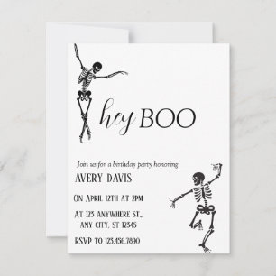 Tarjeta Festiva Hey Boo Simple Skeleton Birthday Party