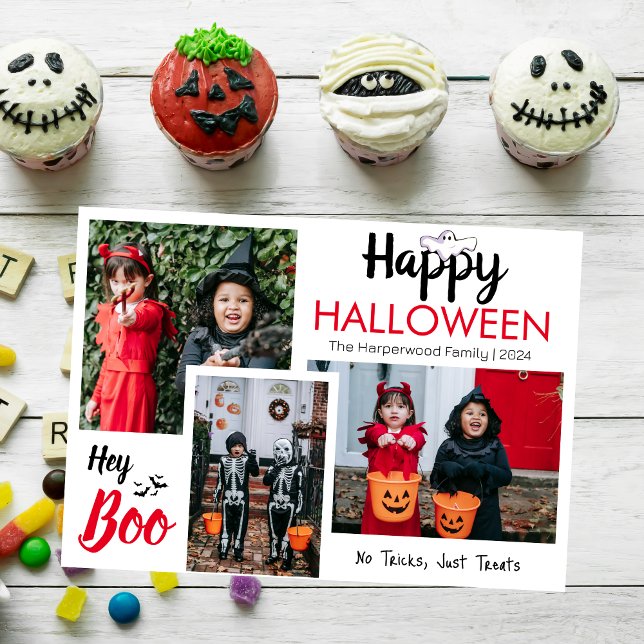 Tarjeta Festiva Hey Boo Spooky Collage de fotos familiar de Hallow (Subido por el creador)