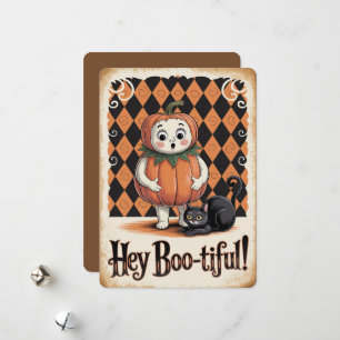 Tarjeta Festiva "¡Hey Boo-tiful!" Halloween de Gato Negro de Calab