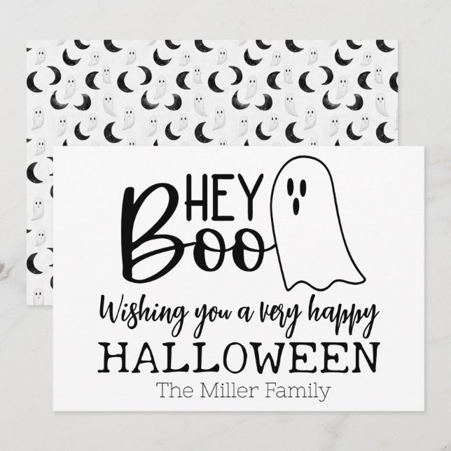Tarjeta Festiva Hey Boo - Un Fantasma Saludo (Anverso / Reverso)
