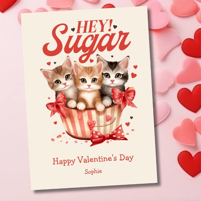 Tarjeta Festiva Hey Día de San Valentín retro divertido de gatitos (Subido por el creador)