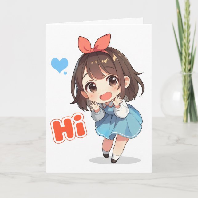 Tarjeta Festiva Hi Chibi Anime Chica (Anverso)