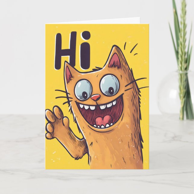 Tarjeta Festiva Hi Funny Naranja Cat (Anverso)