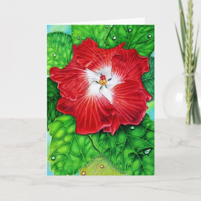 Tarjeta Festiva Hibiscus hawaiano (Anverso)