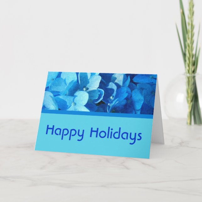 Tarjeta Festiva hidrangea azul Felices vacaciones (Anverso)