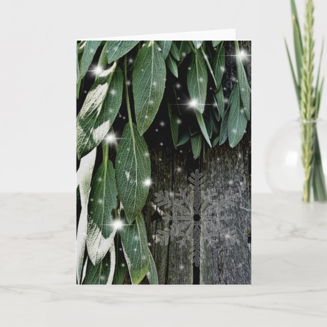 Tarjeta Festiva Hierba botánica de Boho hojas rústico Madera de Ba (Anverso)