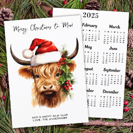 Tarjeta Festiva Highland Cow 2025 Calendario Festividad Feliz Navi