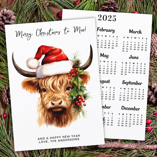Tarjeta Festiva Highland Cow 2025 Calendario Festividad Feliz Navi (Subido por el creador)