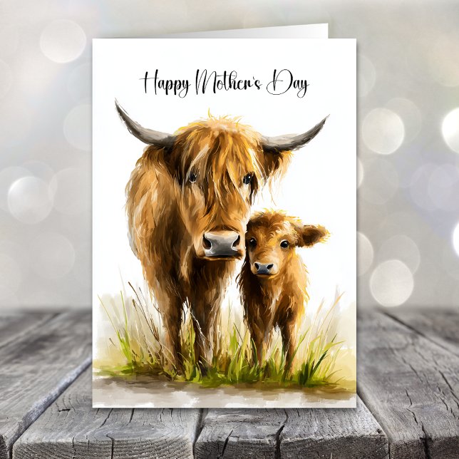 Tarjeta Festiva Highland Cow and Calf Mother's Day (Subido por el creador)