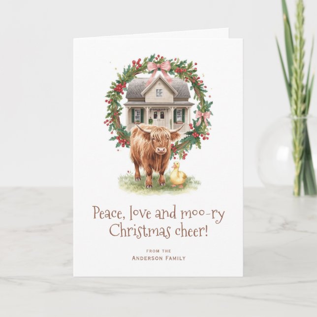 Tarjeta Festiva Highland Cow Christmas  (Anverso)