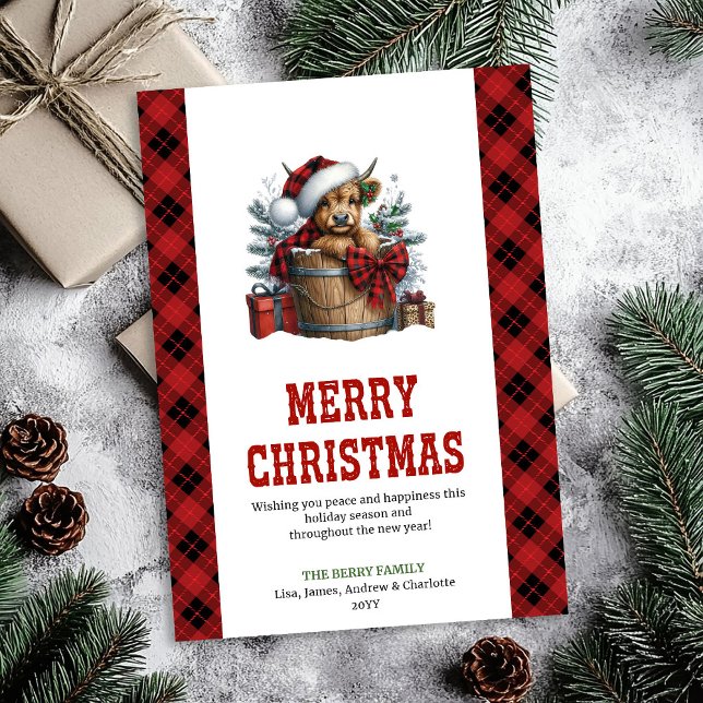 Tarjeta Festiva Highland cow Christmas card with holly berries (Highland cow Christmas card with holly berries)