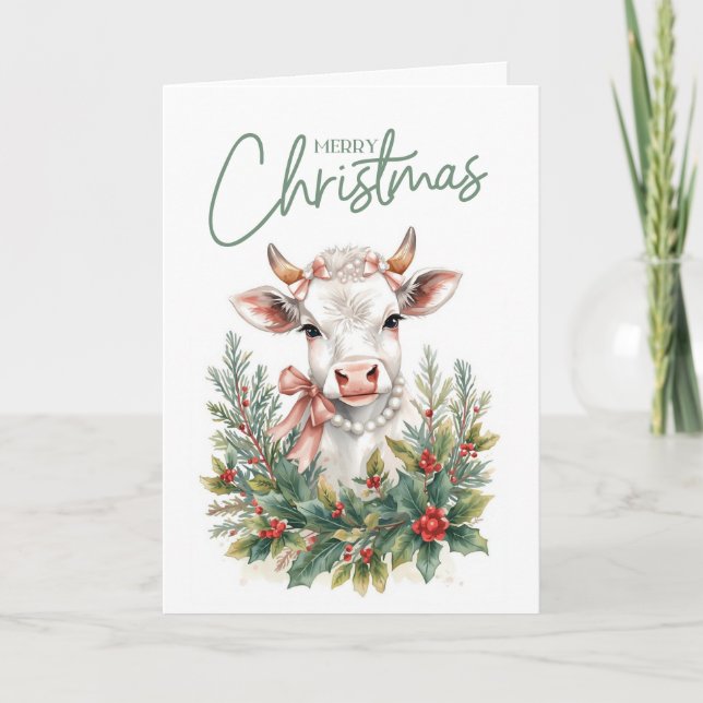 Tarjeta Festiva Highland Cow Coquette Christmas  (Anverso)